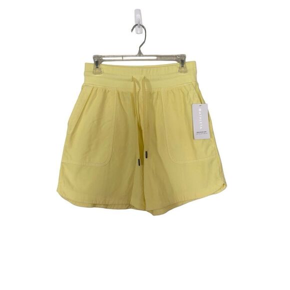 NWT Athleta Farallon Midi Shorts Yellow Size Small Athleisure Lounge Workout - Picture 1 of 7
